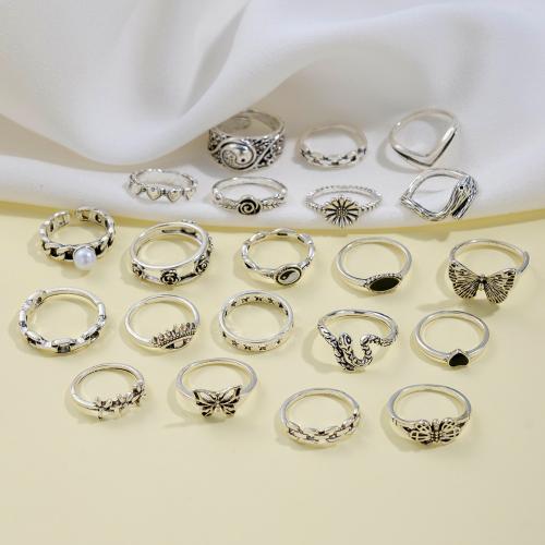 Juego de anillos de aleación de zinc, con Perlas plásticas, chapado, Joyería & para mujer, color original, libre de níquel, plomo & cadmio, Vendido por Set