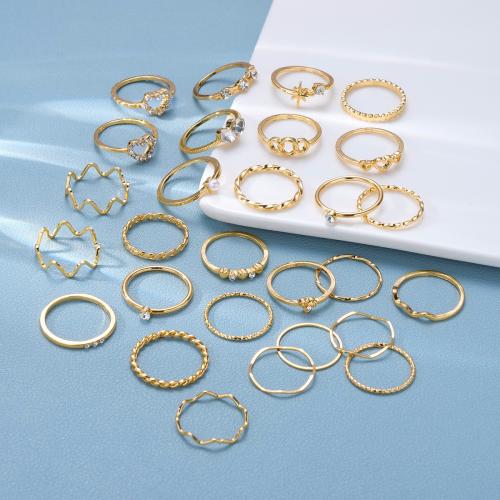 Zinc Alloy Ring Set with Crystal & Plastic Pearl plated fashion jewelry & for woman gold nickel lead & cadmium free Sold By Set