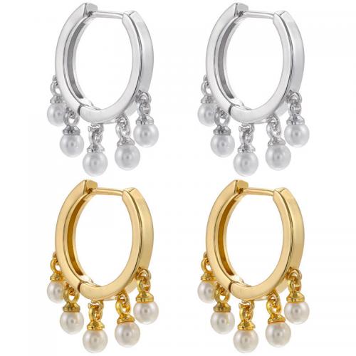 Brass Leverback Earring, with Plastic Pearl, fashion jewelry & for woman, more colors for choice, nickel, lead & cadmium free, 26.50x21mm, Sold By Pair