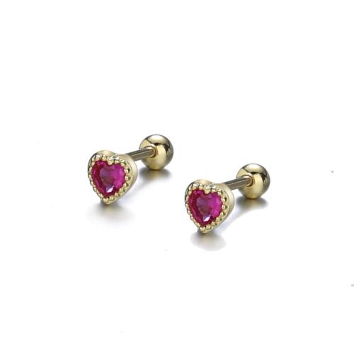 925 Sterling Silver Stud Earring Heart plated micro pave cubic zirconia & for woman 4.40mm Sold By Pair