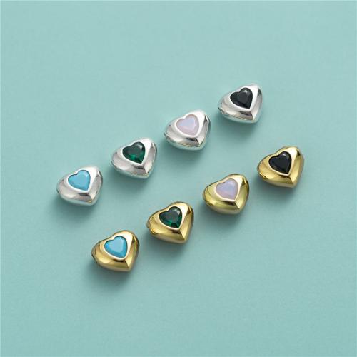 925 Sterling Silver Beads, Heart, plated, DIY & with rhinestone, more colors for choice, 7.90x4.30mm, Hole:Approx 1.4mm, Sold By PC