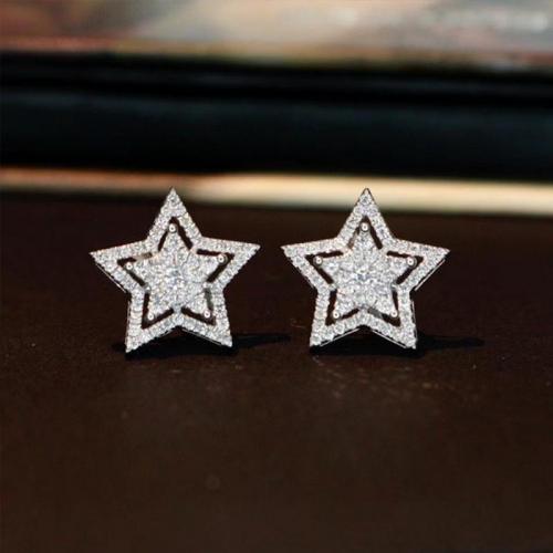 Brass Stud Earring Star platinum plated for woman & with rhinestone & hollow Sold By Pair