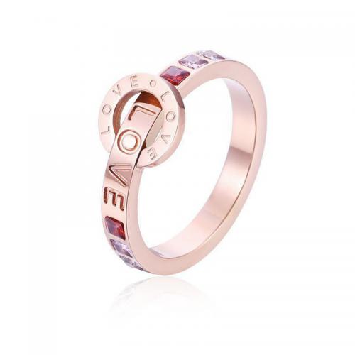 Titanium Steel Finger Ring Vacuum Ion Plating fashion jewelry & Unisex & with rhinestone mixed colors nickel lead & cadmium free Sold By PC