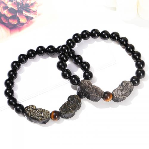 Gemstone Bracelets, Obsidian, with Silver Obsidian & Gold Obsidian, Fabulous Wild Beast, fashion jewelry & Unisex, more colors for choice, 8mm, Length:Approx 18 cm, Sold By PC
