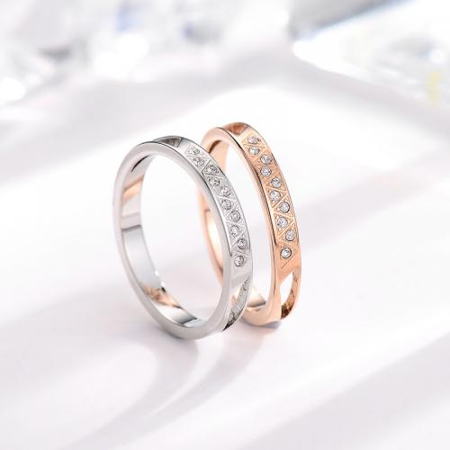 Titanium Steel Finger Ring with Cubic Zirconia Vacuum Ion Plating fashion jewelry & Unisex nickel lead & cadmium free Sold By PC