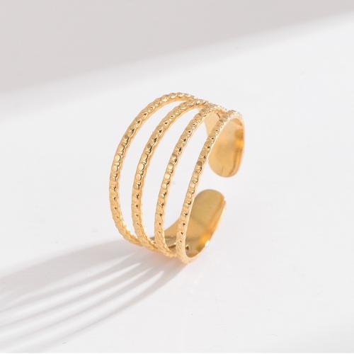 Titanium Steel Finger Ring, Vacuum Ion Plating, fashion jewelry & for woman & hollow, golden, nickel, lead & cadmium free, inner diameter:17~20mm, Sold By PC
