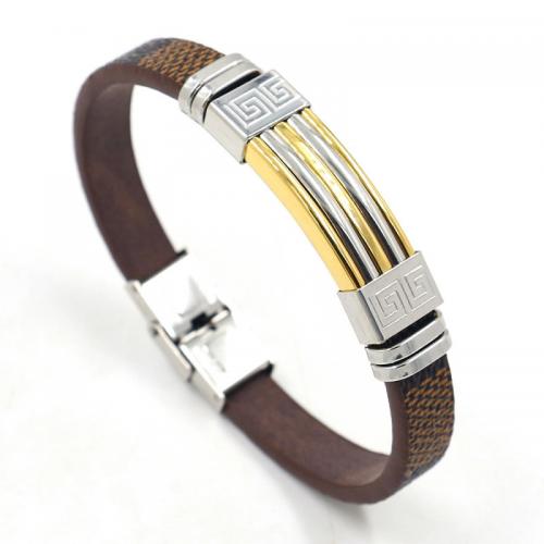 Bracelets cordon PU, cuir PU, avec Acier titane, bijoux de mode & unisexe, couleurs mélangées, 10mm, Longueur Environ 22 cm, Vendu par PC