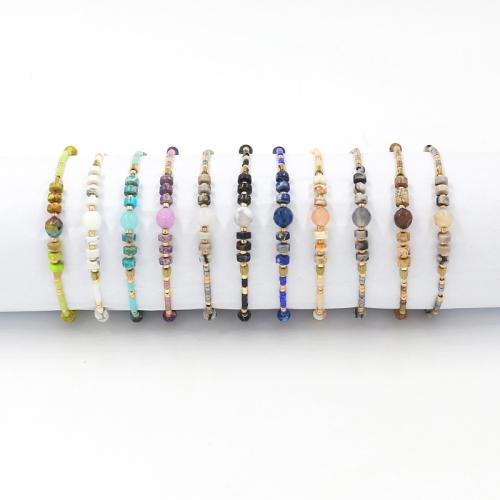Bracelets de pierres précieuses, pierre gemme, avec Seedbead & corde de cire, Rond, Réglable & bijoux de mode & unisexe, plus de couleurs à choisir, 5x6mm, Longueur:Environ 14-25 cm, Vendu par PC