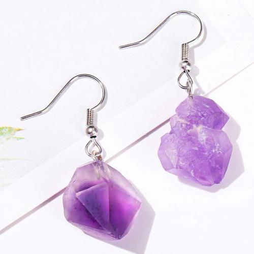 Natural Quartz Earrings Amethyst with Titanium Steel irregular fashion jewelry & for woman purple 12mm Sold By Pair