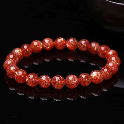 Gemstone Bracelets Sunstone Round fashion jewelry & Unisex orange 8mm Length Approx 18 cm Sold By PC
