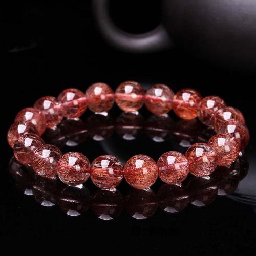 Quartz Bracelets, Rutilated Quartz, Round, fashion jewelry & different size for choice & for woman, red, Length:Approx 18 cm, Sold By PC