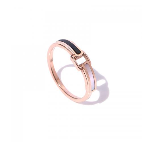 Titanium Steel Finger Ring with Black Shell & White Shell Vacuum Ion Plating fashion jewelry & for woman mixed colors nickel lead & cadmium free Sold By PC