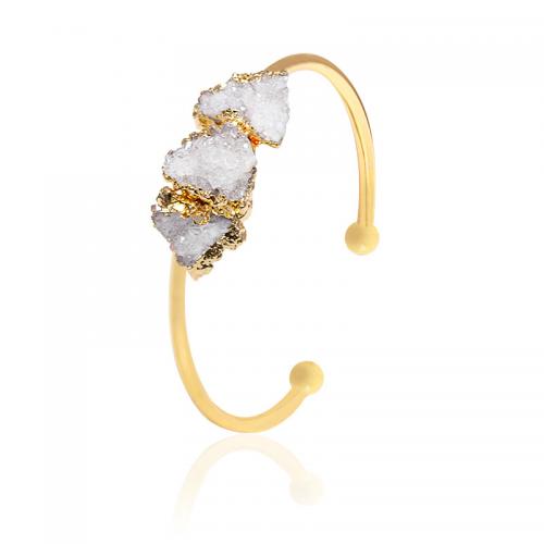 Quartz Bracelets, with Brass, irregular, gold color plated, fashion jewelry & druzy style & Unisex, white, 35x10mm, Inner Diameter:Approx 55mm, Sold By PC