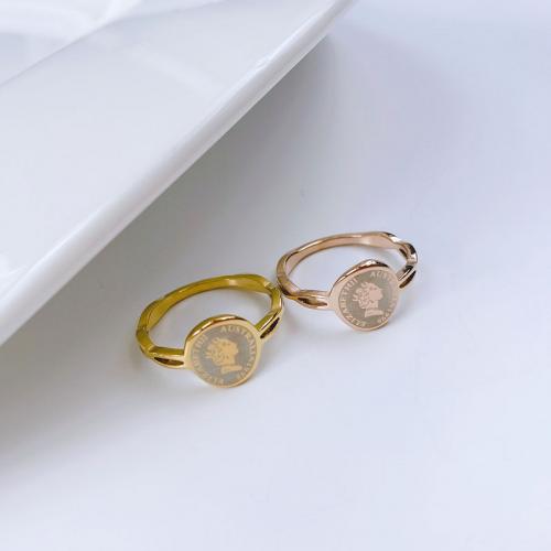 Titanium Steel Finger Ring Flat Round Vacuum Ion Plating fashion jewelry & for woman nickel lead & cadmium free Sold By PC