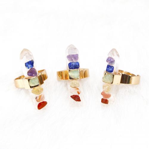 Natural Quartz Finger Ring, Clear Quartz, with Gemstone & Brass, Conical, gold color plated, fashion jewelry & Unisex, mixed colors, Length about 10mm,Hight about 30-40mm,inner diameter:17~20mm, Sold By PC