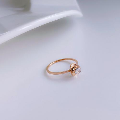 Titanium Steel Finger Ring, Vacuum Ion Plating, fashion jewelry & different size for choice & for woman & with rhinestone, rose gold color, nickel, lead & cadmium free, Sold By PC