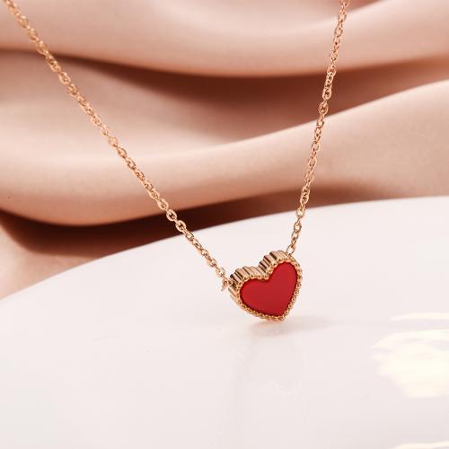 Titanium Steel Necklace with Resin with 5cm extender chain Heart Vacuum Ion Plating fashion jewelry & for woman mixed colors nickel lead & cadmium free Length Approx 40 cm Sold By PC