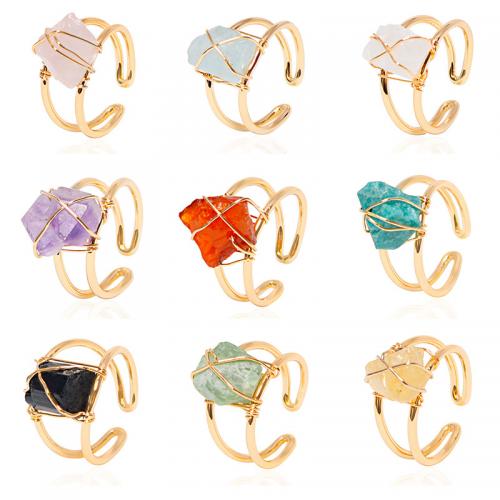 Natural Gemstone Finger Ring Natural Stone with Brass irregular gold color plated fashion jewelry & Unisex Stone about 10mm inner ~20mm Sold By PC