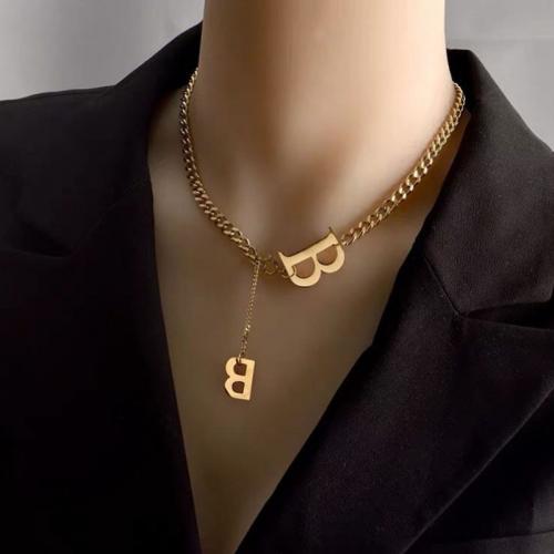 Collar de Acero Titanio, Partículas de acero, con 8cm extender cadena, Letra B, Joyería & para mujer, dorado, libre de níquel, plomo & cadmio, longitud:aproximado 40 cm, Vendido por UD