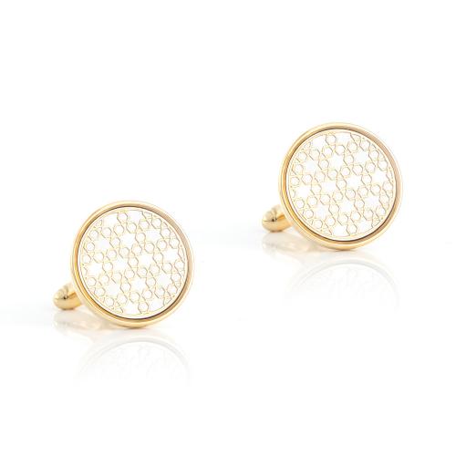 Cufflinks, Brass, Round, gold color plated, for man & epoxy gel, nickel, lead & cadmium free, 18x18mm, Sold By Pair