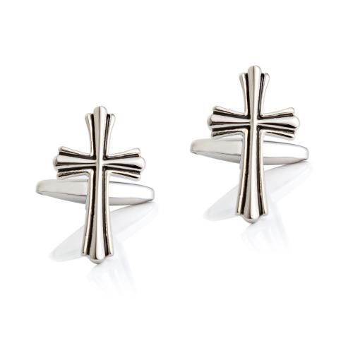 Cufflinks, Brass, Cross, silver color plated, for man & enamel, nickel, lead & cadmium free, 14.50x24.50mm, Sold By Pair