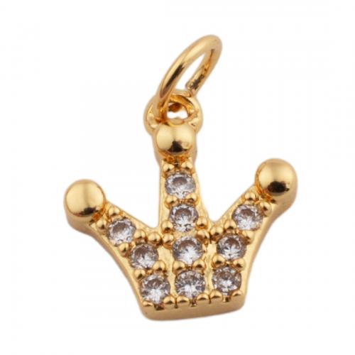 Cubic Zirconia Micro Pave Brass Pendant Crown fashion jewelry & micro pave cubic zirconia & for woman golden nickel lead & cadmium free Approx 3.5mm Sold By PC