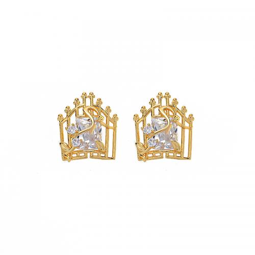 Cubic Zirconia Micro Pave Brass Earring gold color plated fashion jewelry & micro pave cubic zirconia & for woman golden nickel lead & cadmium free Sold By Pair