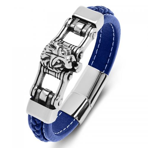 PU Leather Cord Bracelets with 304 Stainless Steel Lion punk style & for man Sold By PC