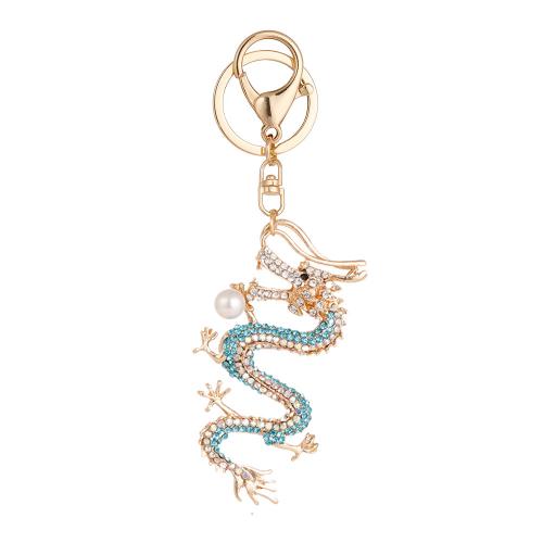 Zinc Alloy Key Clasp with Plastic Pearl Dragon gold color plated Unisex & with rhinestone nickel lead & cadmium free Sold By PC