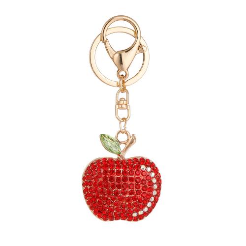 Tibetan Style Key Clasp, Apple, gold color plated, for woman & with rhinestone, red, nickel, lead & cadmium free, 40x110mm, Sold By PC