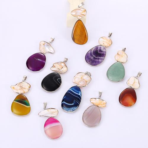Agate Jewelry Pendants with Shell & Brass silver color plated DIY Random Color Sold By PC