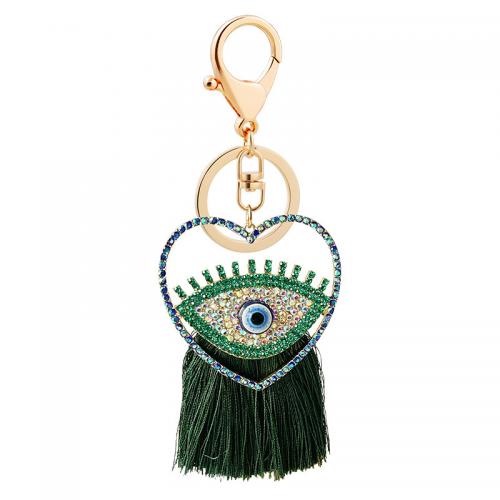 Zinc Alloy Key Clasp with Cotton Thread Heart gold color plated Unisex & evil eye pattern & with rhinestone nickel lead & cadmium free Sold By PC