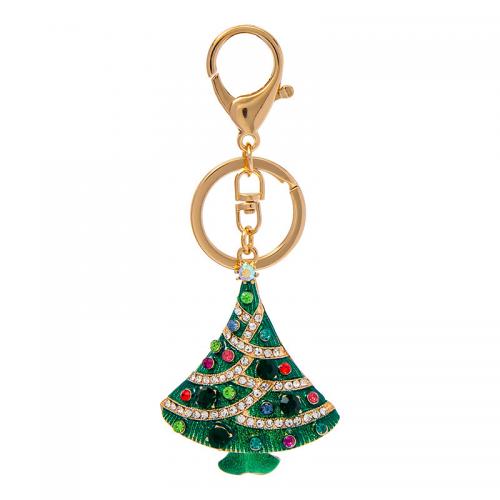 Zinc Alloy Key Clasp Christmas Tree gold color plated Unisex & with rhinestone green nickel lead & cadmium free Overall length 12cm Christmas tree Sold By PC