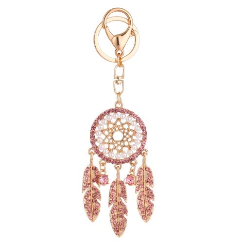 Tibetan Style Key Clasp, with Plastic Pearl, Dream Catcher, gold color plated, for woman & with rhinestone, more colors for choice, nickel, lead & cadmium free, 40x150mm, Sold By PC