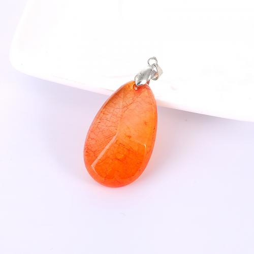 Lace Agate Pendants, with Brass, Teardrop, silver color plated, DIY & faceted, more colors for choice, 25x48mm, Sold By PC