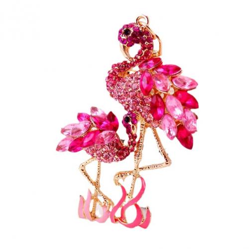 Tibetan Style Key Clasp, Animal, gold color plated, with rhinestone, nickel, lead & cadmium free, Overall length14cm,Flamingo 7.5x5.5cm, Sold By PC