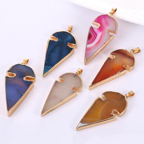 Agate Jewelry Pendants, Brass, with Agate, arrowhead, gold color plated, DIY, Random Color, nickel, lead & cadmium free, 27x65mm, Sold By PC