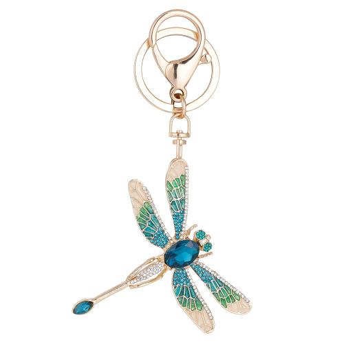 Tibetan Style Key Clasp, Dragonfly, gold color plated, Unisex & enamel & with rhinestone, more colors for choice, nickel, lead & cadmium free, 66x124mm, Sold By PC