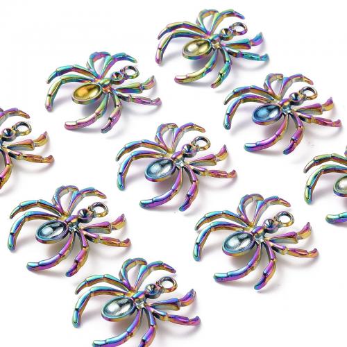 Stainless Steel Animal Pendants, 201 Stainless Steel, Spider, plated, DIY, multi-colored, 31x28x5mm, Approx 20PCs/Bag, Sold By Bag