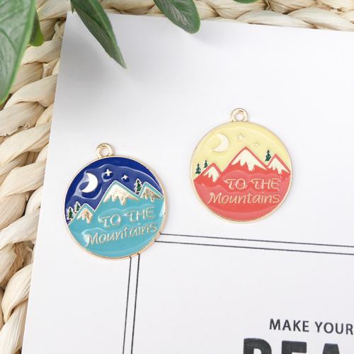 Tibetan Style Enamel Pendants, Round, gold color plated, DIY, more colors for choice, 25x28mm, Sold By PC