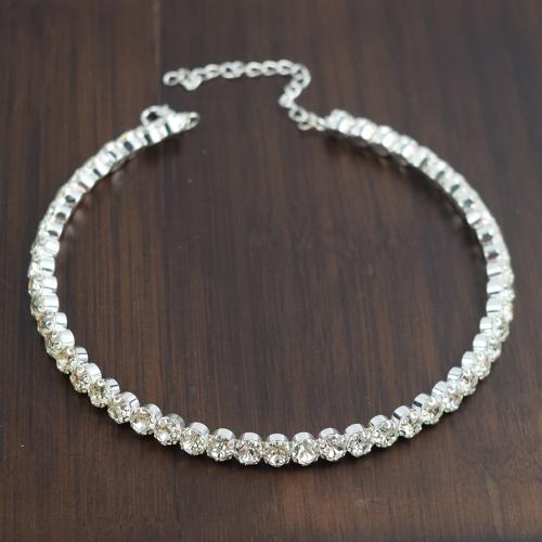 Collar Necklace Zinc Alloy plated fashion jewelry & for woman & with rhinestone nickel lead & cadmium free Length Approx 12.5 cm Sold By PC