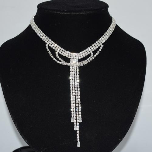 Tibetan Style Jewelry Necklace, with 7cm extender chain, plated, different styles for choice & micro pave cubic zirconia & for woman & with rhinestone, silver color, nickel, lead & cadmium free, Length:Approx 30 cm, Sold By PC