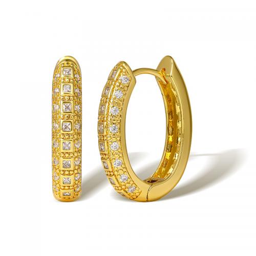 Cubic Zirconia Micro Pave Brass Earring, plated, micro pave cubic zirconia & for woman, golden, 27x5mm, Sold By Pair