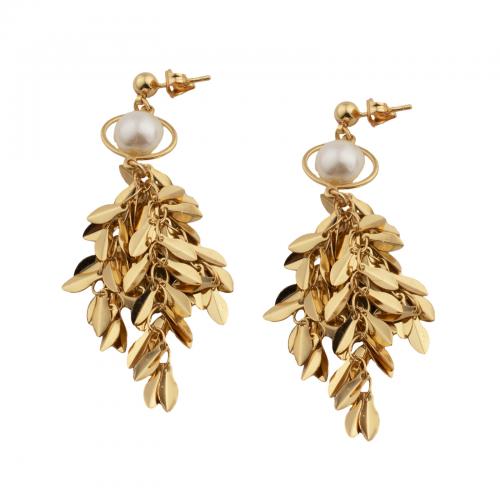 Fashion Fringe Earrings Brass with Plastic Pearl fashion jewelry & for woman golden nickel lead & cadmium free Sold By Pair