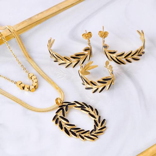 Jewelry Sets, Stud Earring & finger ring & necklace, Titanium Steel, with 5cm extender chain, Vacuum Ion Plating, Double Layer & three pieces & for woman, more colors for choice, pendant 35mm,ear stud 28mm, Length:Approx 38 cm, Approx 43 cm, Sold By Set