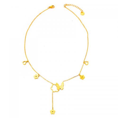 Collar de Acero Titanio, Partículas de acero, con 5.3cm extender cadena, Joyería & para mujer, dorado, longitud:aproximado 39.5 cm, Vendido por UD