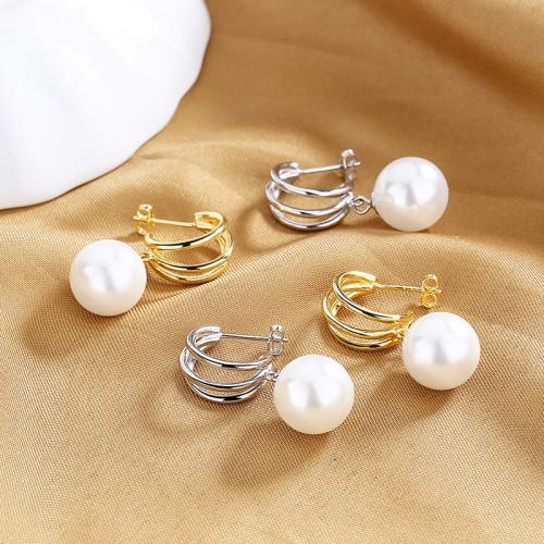 Brass Stud Earring with Shell Pearl plated fashion jewelry & for woman nickel lead & cadmium free Sold By Pair