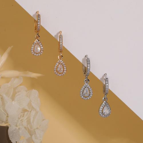 Cubic Zirconia Micro Pave Brass Earring, Teardrop, fashion jewelry & micro pave cubic zirconia & for woman, more colors for choice, nickel, lead & cadmium free, 26x7mm, Sold By Pair