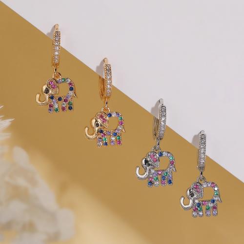 Cubic Zirconia Micro Pave Brass Earring, Elephant, fashion jewelry & micro pave cubic zirconia & for woman, more colors for choice, nickel, lead & cadmium free, 25x12mm, Sold By Pair