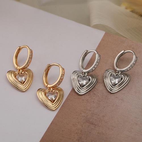 Cubic Zirconia Micro Pave Brass Earring, Heart, fashion jewelry & micro pave cubic zirconia & for woman, more colors for choice, nickel, lead & cadmium free, 24x13mm, Sold By Pair